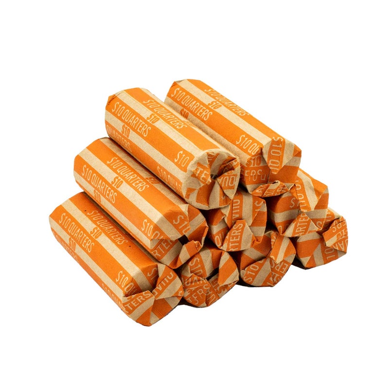 CAROUSELCHECKS Quarter Coin Wrappers, 100 Orange Flat Striped Coin Wrappers - Image 5